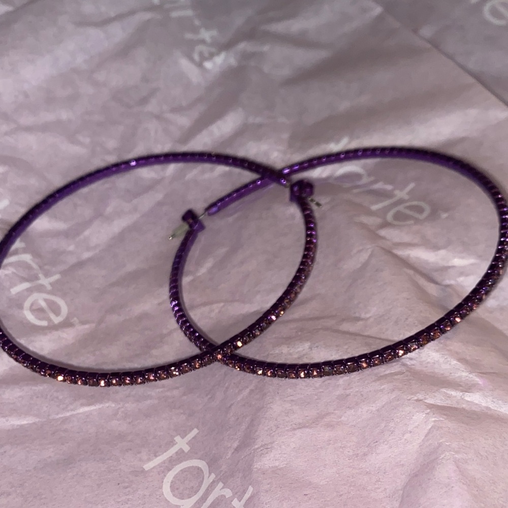 EUC Purple Bling Large Fashion Hoops